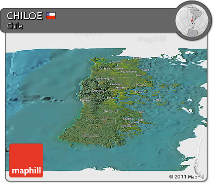 Satellite Panoramic Map of CHILOE, single color outside
