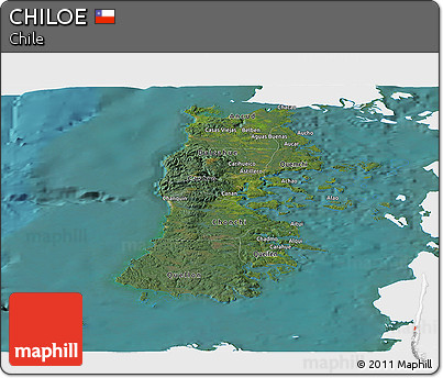 Satellite Panoramic Map of CHILOE, single color outside