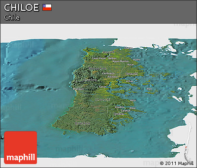 Satellite Panoramic Map of CHILOE, single color outside