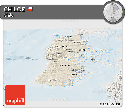 Shaded Relief Panoramic Map of CHILOE, lighten