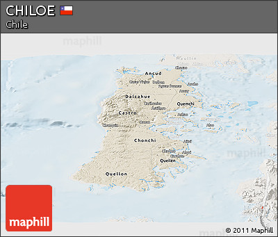 Shaded Relief Panoramic Map of CHILOE, lighten