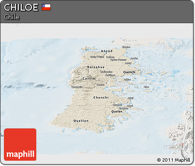 Shaded Relief Panoramic Map of CHILOE, lighten
