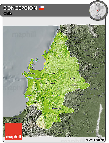 Physical 3D Map of CONCEPCION, darken, semi-desaturated