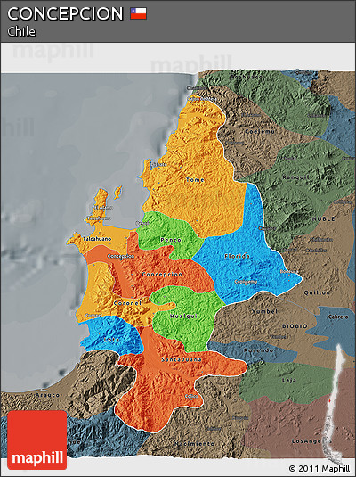 Political 3D Map of CONCEPCION, darken, semi-desaturated