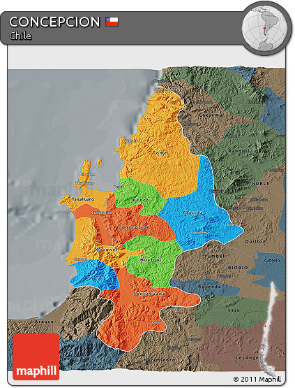 Political 3D Map of CONCEPCION, darken, semi-desaturated