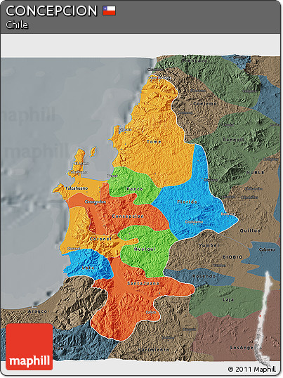 Political 3D Map of CONCEPCION, darken, semi-desaturated