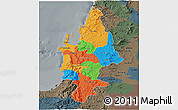 Political 3D Map of CONCEPCION, darken, semi-desaturated
