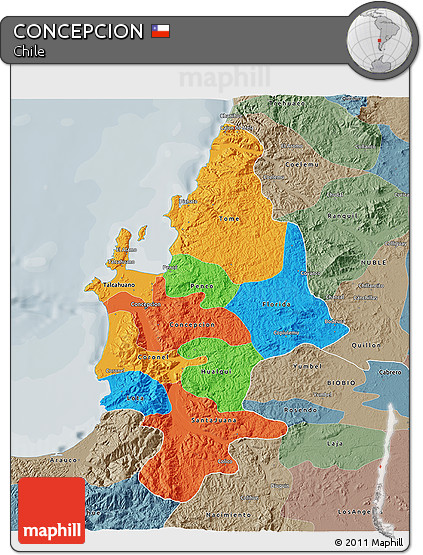 Political 3D Map of CONCEPCION, semi-desaturated