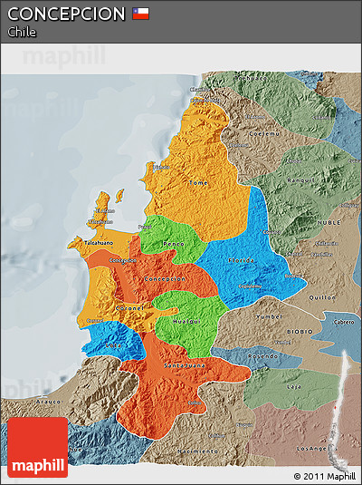Political 3D Map of CONCEPCION, semi-desaturated