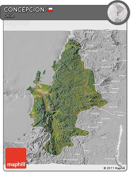 Satellite 3D Map of CONCEPCION, lighten, desaturated