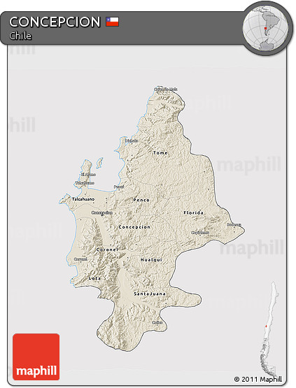 Shaded Relief 3D Map of CONCEPCION, cropped outside