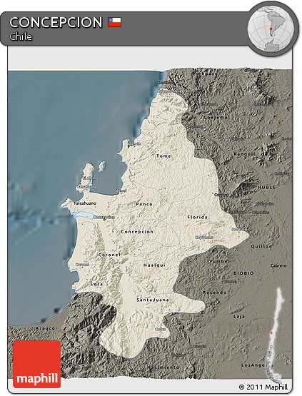 Shaded Relief 3D Map of CONCEPCION, darken