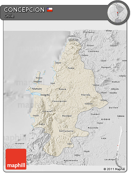 Shaded Relief 3D Map of CONCEPCION, desaturated