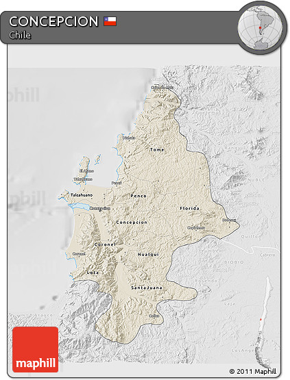 Shaded Relief 3D Map of CONCEPCION, lighten, desaturated
