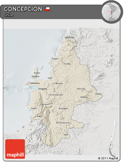 Shaded Relief 3D Map of CONCEPCION, lighten, semi-desaturated