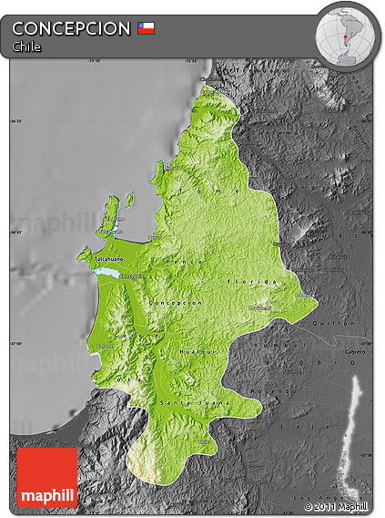 Physical Map of CONCEPCION, darken, desaturated