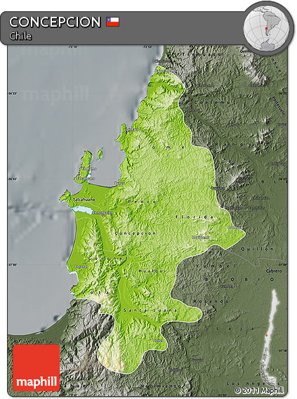 Physical Map of CONCEPCION, darken, semi-desaturated