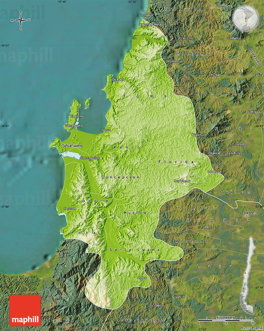 Physical Map of CONCEPCION, satellite outside