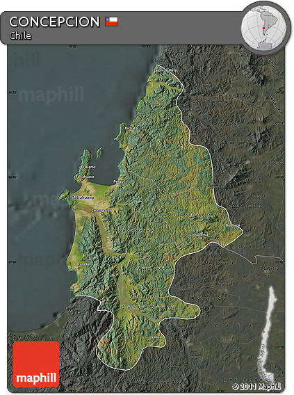 Satellite Map of CONCEPCION, darken, semi-desaturated