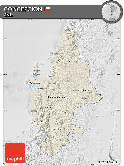 Shaded Relief Map of CONCEPCION, lighten, desaturated