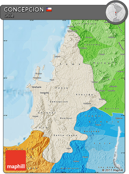 Shaded Relief Map of CONCEPCION, political shades outside