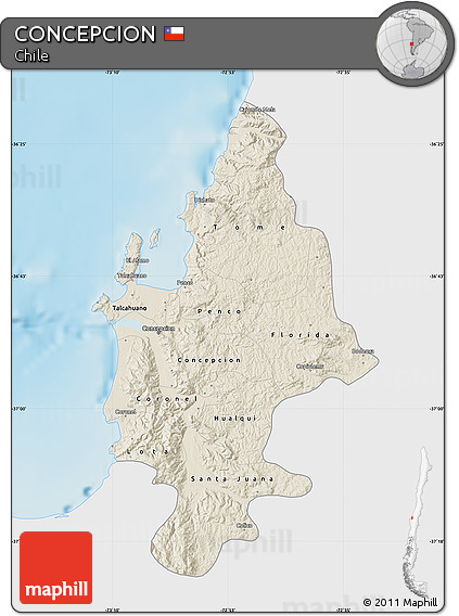 Shaded Relief Map of CONCEPCION, single color outside