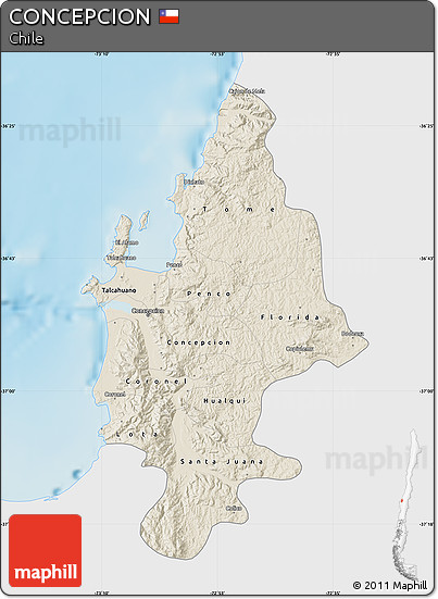 Shaded Relief Map of CONCEPCION, single color outside