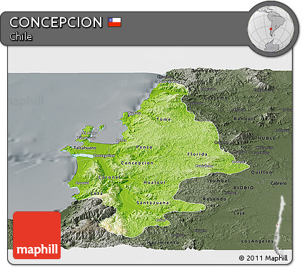 Physical Panoramic Map of CONCEPCION, darken, semi-desaturated