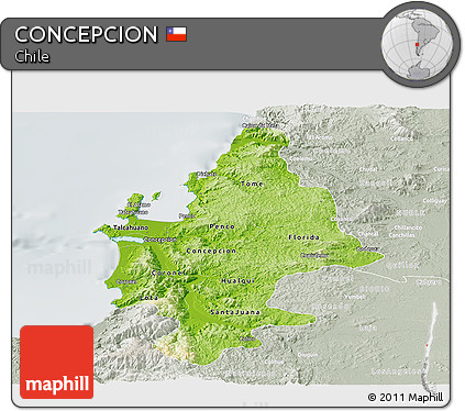 Physical Panoramic Map of CONCEPCION, lighten, semi-desaturated