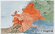 Political Shades Panoramic Map of CONCEPCION, semi-desaturated