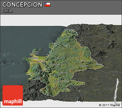 Satellite Panoramic Map of CONCEPCION, darken, semi-desaturated