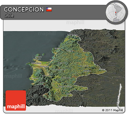 Satellite Panoramic Map of CONCEPCION, darken, semi-desaturated