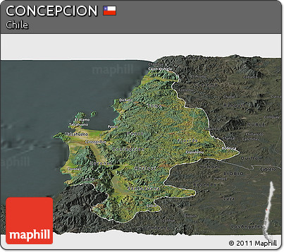 Satellite Panoramic Map of CONCEPCION, darken, semi-desaturated