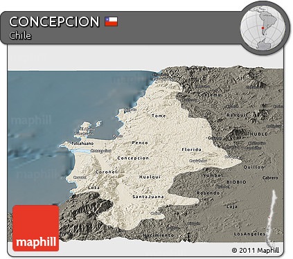 Shaded Relief Panoramic Map of CONCEPCION, darken