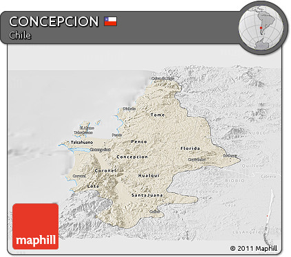 Shaded Relief Panoramic Map of CONCEPCION, lighten, desaturated