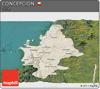 Shaded Relief Panoramic Map of CONCEPCION, satellite outside