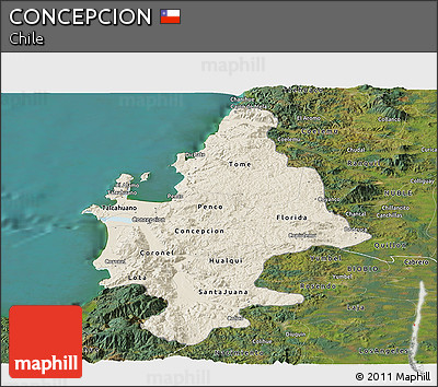 Shaded Relief Panoramic Map of CONCEPCION, satellite outside