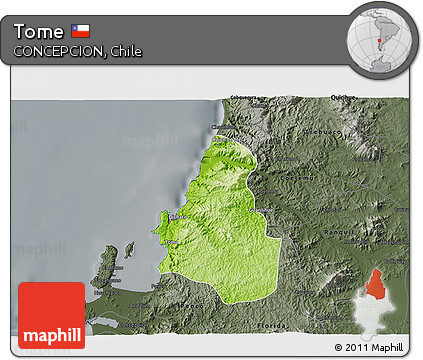 Physical 3D Map of Tome, darken, semi-desaturated