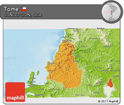 Political 3D Map of Tome, physical outside