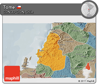 Political 3D Map of Tome, semi-desaturated