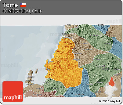 Political 3D Map of Tome, semi-desaturated