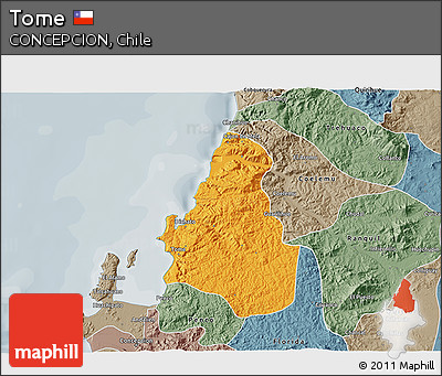 Political 3D Map of Tome, semi-desaturated