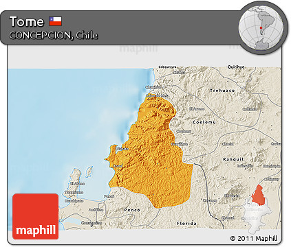 Political 3D Map of Tome, shaded relief outside