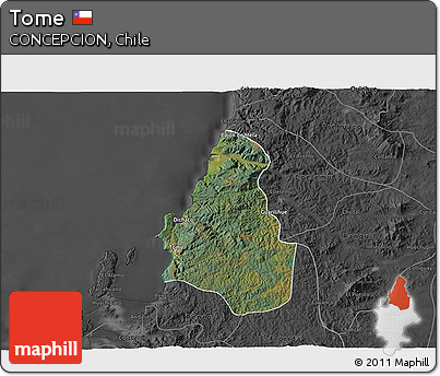 Satellite 3D Map of Tome, darken, desaturated