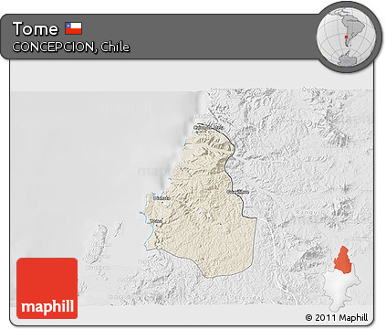 Shaded Relief 3D Map of Tome, lighten, desaturated
