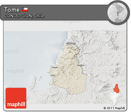 Shaded Relief 3D Map of Tome, lighten, semi-desaturated