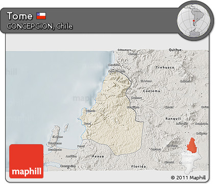 Shaded Relief 3D Map of Tome, semi-desaturated
