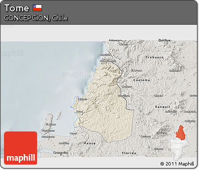 Shaded Relief 3D Map of Tome, semi-desaturated
