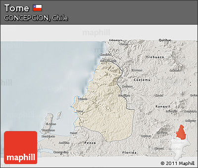 Shaded Relief 3D Map of Tome, semi-desaturated