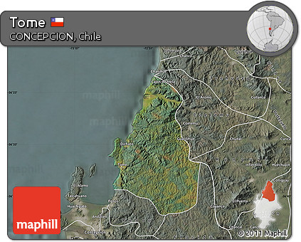 Satellite Map of Tome, semi-desaturated